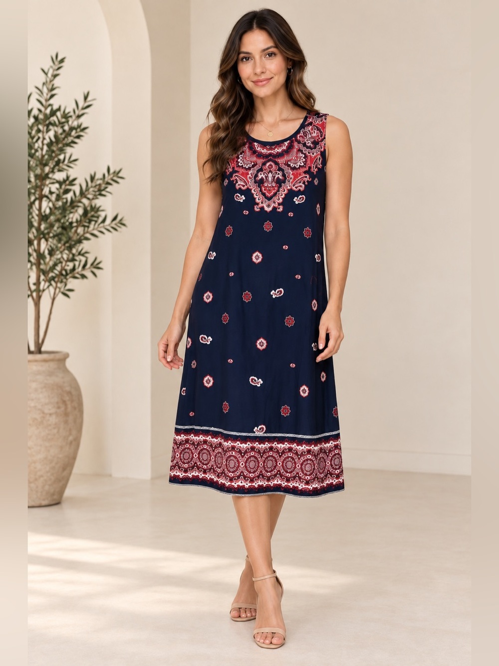 Charter Club XL Navy Paisley Sleeveless Dress